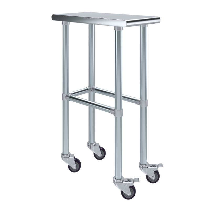 Stainless Steel Open Base Work Table with Wheels, 38" H x 12" L x 24" W