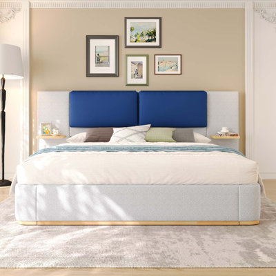 King Size Upholstered Platform Bed With Panel, Platform Bed Frame With Anti-Collision Soft Rounded Corners, Stable And Solid, No Box Spring Needed, Easy Assembly