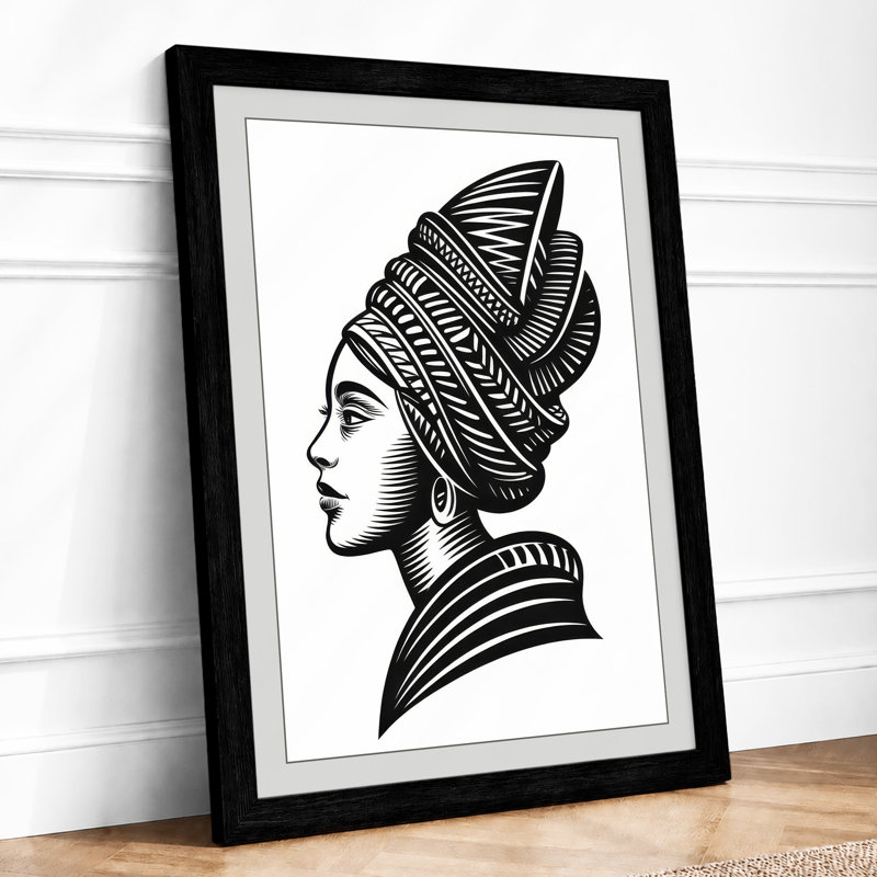 Profile in Black Line Art Deco - Framed Print, A2 - 59.4 x 42.0 cm, Black