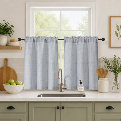 Grey Kitchen Curtains Over Sink 30 Inch Length 2 Panels Set, Light Filtering Textured Short Cafe Curtains for Bathroom Windows, Small Curtain for Cabinet Basement RV Camper, 30" W by 30" L