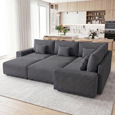 6-Piece Modular Corduroy Sectional Sofa with Ottoman, Reconfigurable Couch Sectional for Living Room, Bedroom, Office