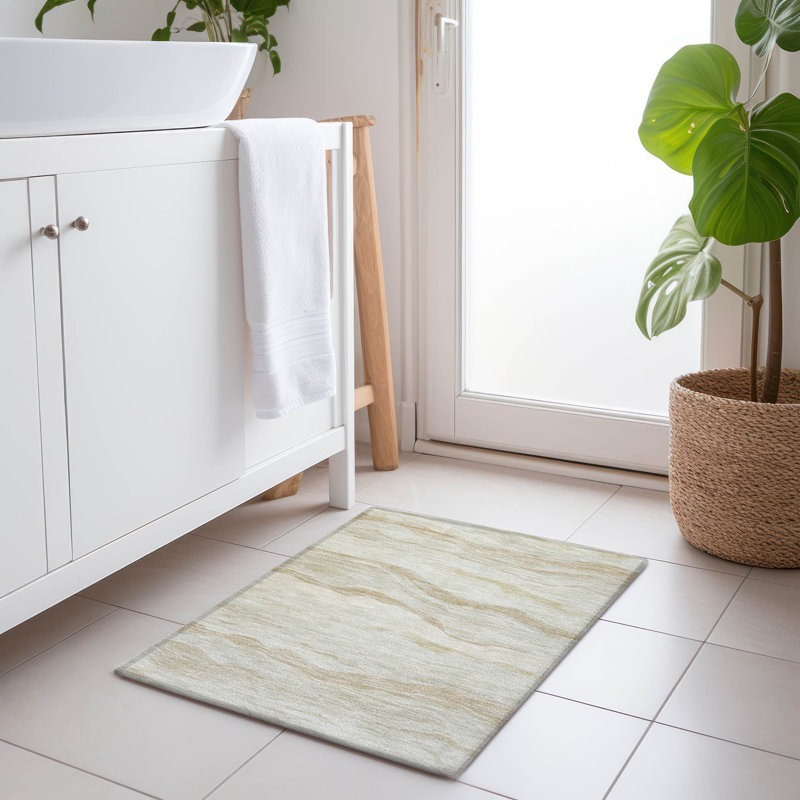 Machine Washable Indoor/Outdoor Christain ACN1246 Beige Rug, Rectangle 1'8" x 2'6"