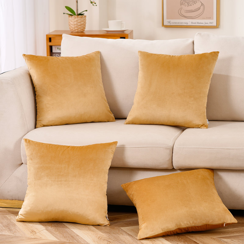 Set Of 4 Throw Velvet Cushion Covers, 20"H x 20"W, Gold