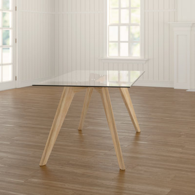 Hadley Oak Rectangular Glass Top Dining Table with Wood Base