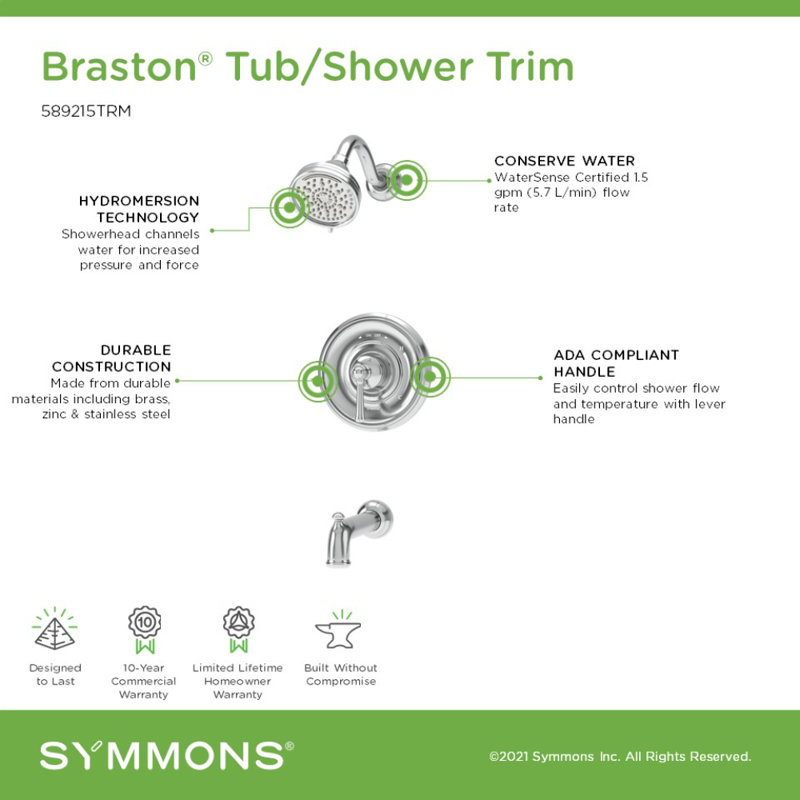 Braston HydroMersion Tub and Shower Faucet Trim Kit, Polished Chrome