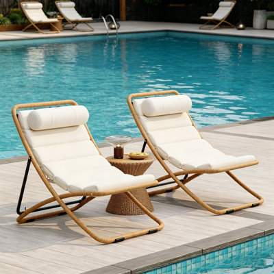 Chaise pliante d'extérieur, chaise longue de patio avec coussin