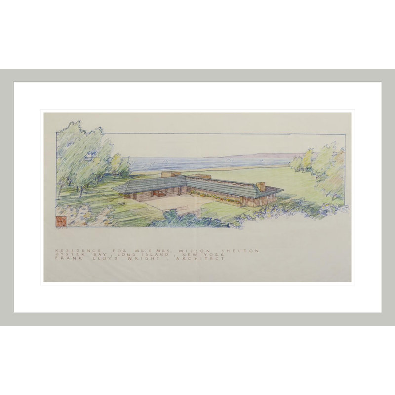 Dessin en couleur de la maison Wilson Shelton par Frank Lloyd Wright (non bâti) par Frank Lloyd Wright - reproduction giclée encadrée