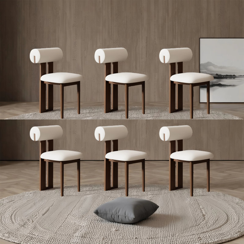 Modern Fully Assembled Dining Chairs Set Of 6, Faux Leather, Beige, Brown Solid Wood Legs, 6