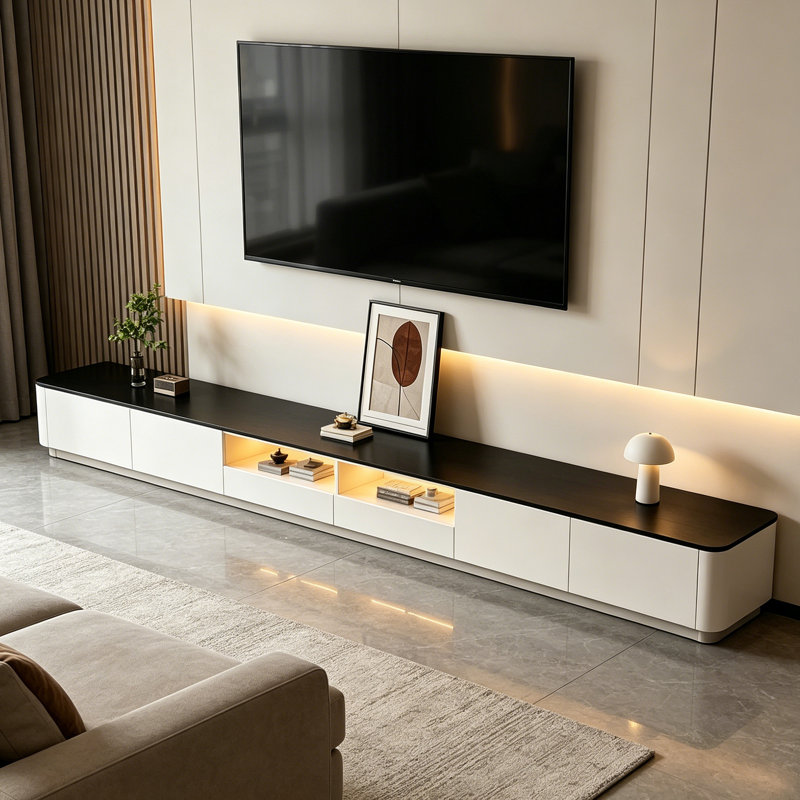Meuble télé moderne avec tiroirs, 14.17" H x 110.23" W x 11.81" D
