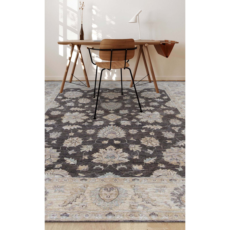 Ziegler Wool Oriental Area Rug in Black/Gray/Beige