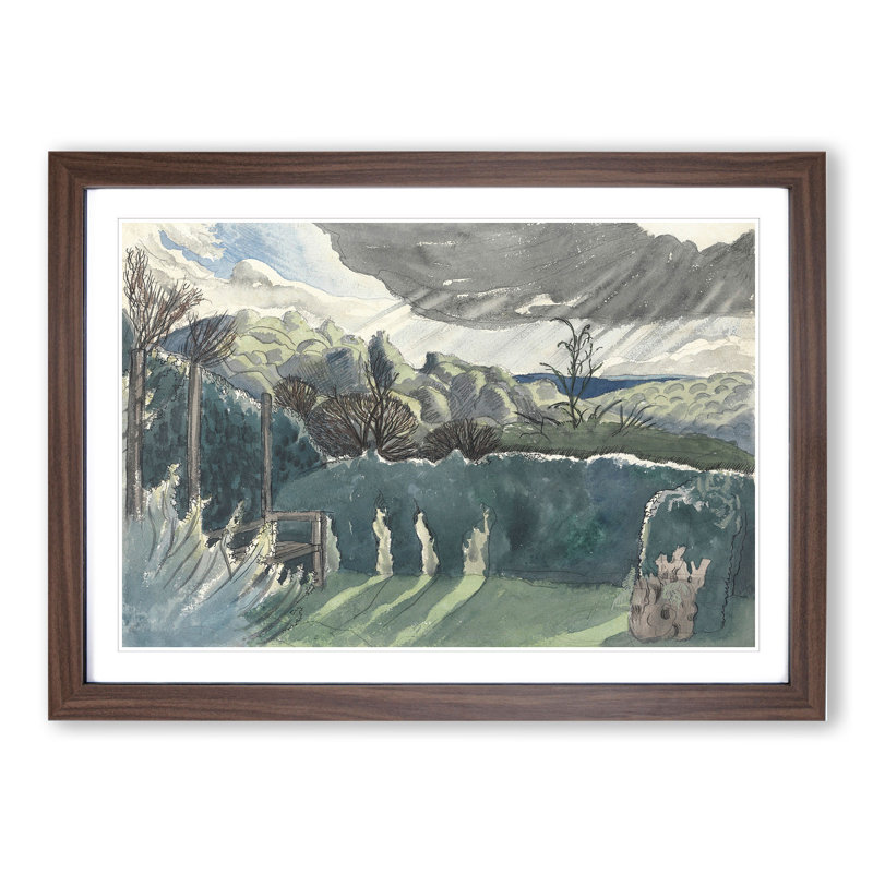 Landscape by Paul Nash - Picture Frame Painting, Walnut Framed, 48cm H x 65cm W x 2cm D