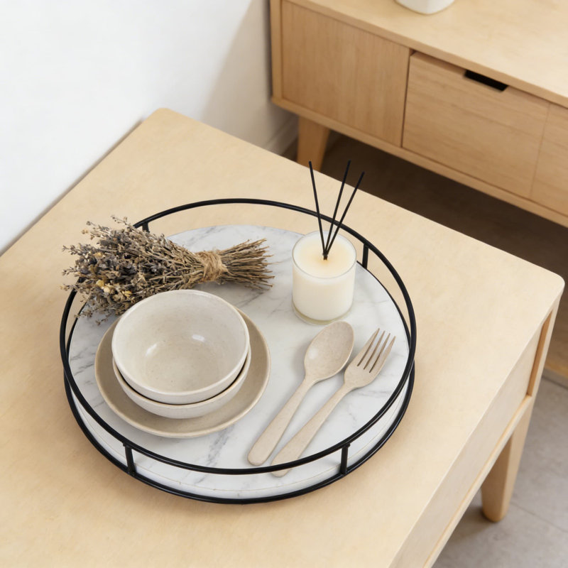 Lazy Susan Turntable Organizer For Kitchen Countertop And Cabinet, With Steel Frame, 360 Degree Rotating Decorative Centerpiece
