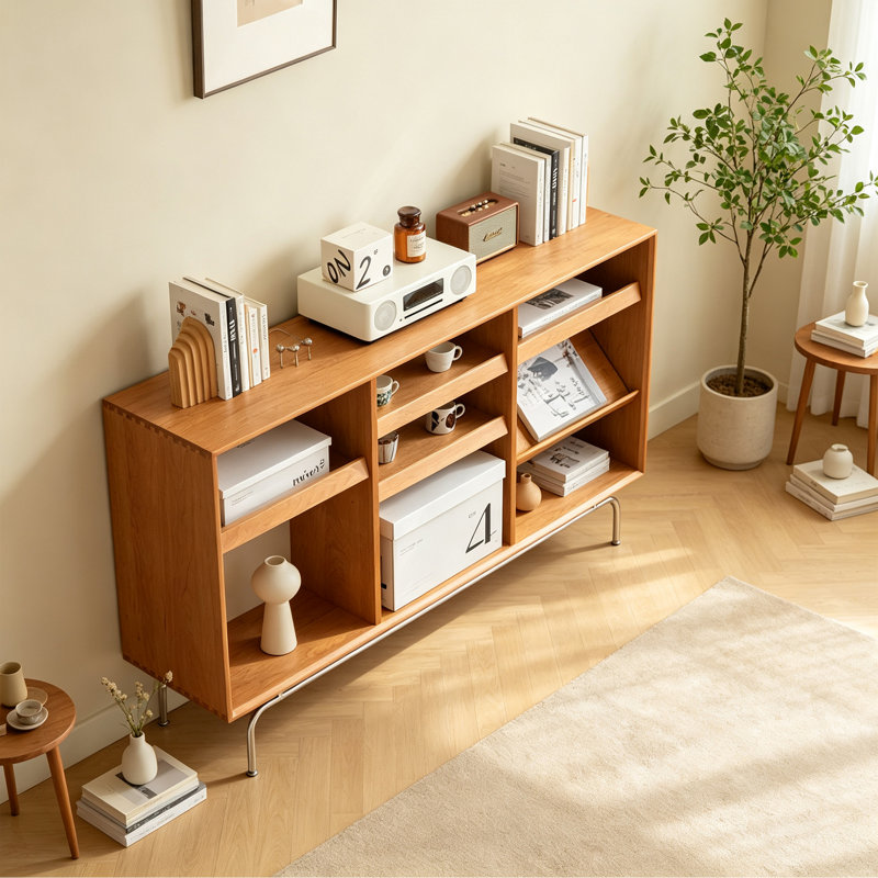Bibliothèque simple en bois massif Burlywood, 34.25" H x 59.05" W x 12.59" D