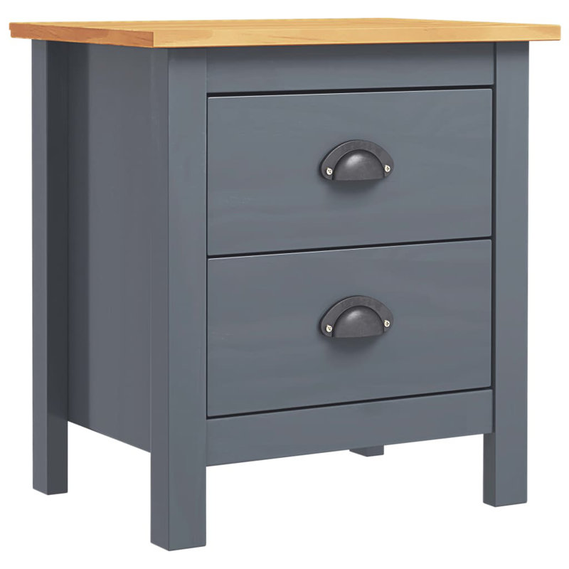 Perley Bedside Cabinet Hill 46x35x49.5 cm Solid Pine Wood, Grey, Brown, 1