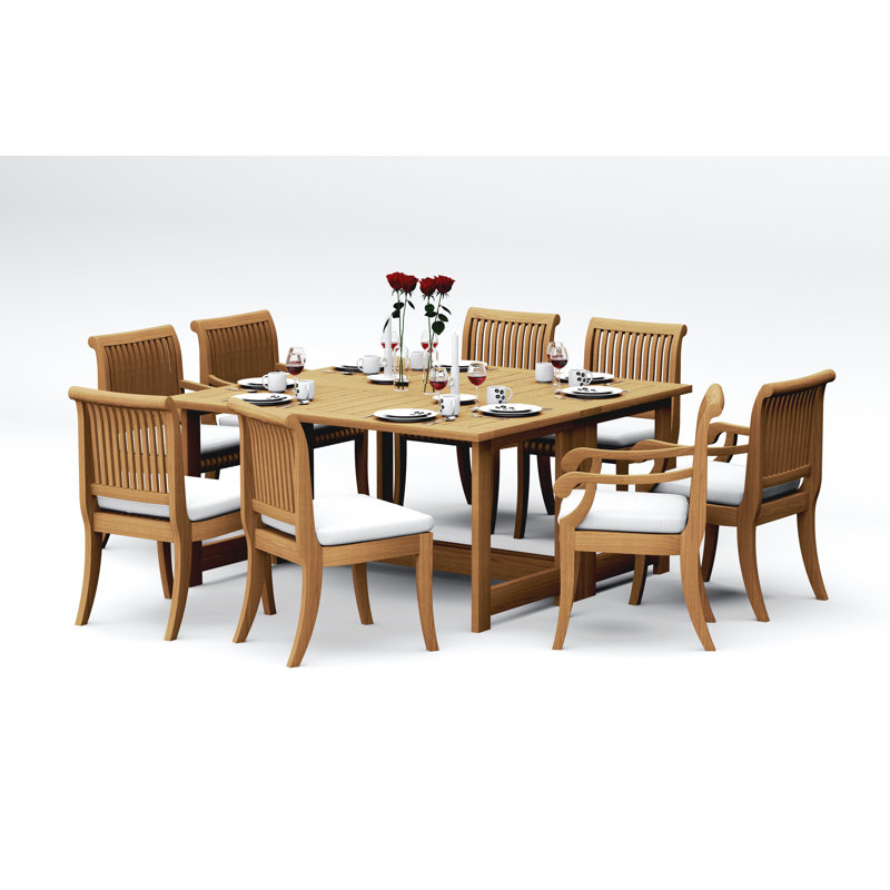 Ensemble de salle à manger en bois de teck 9 pièces 9 pièces: table rectangulaire carrée de 60 po Giva (4 chaises et 4 chaises sans accoudoirs) # 11GV1404