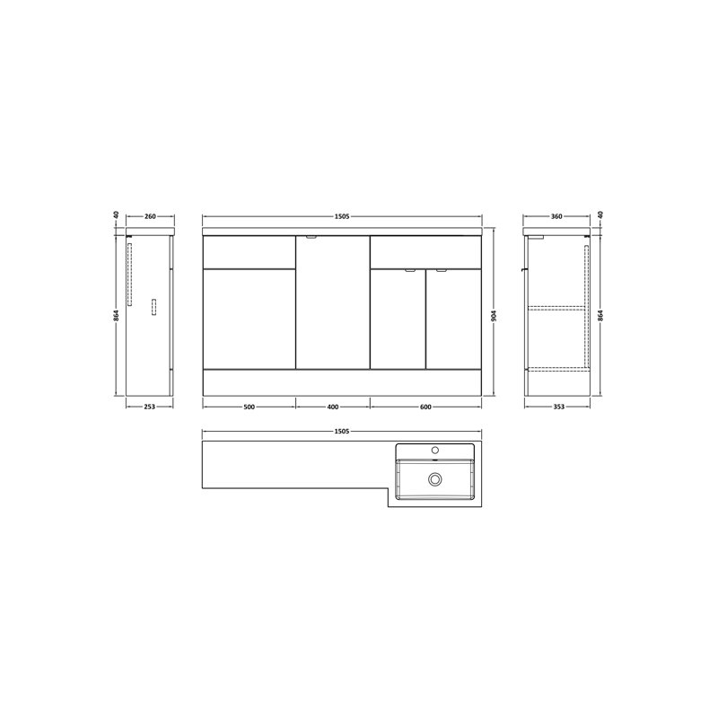 Single Bathroom Vanity with Drop In Polymarble Basin