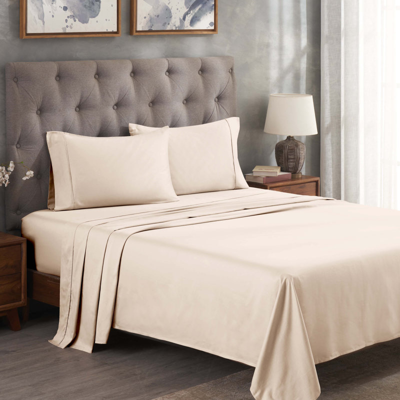 300 Thread Count Certified Egyptian Cotton Blend Solid Deep Pocket Bed Sheet Set, Twin Sheet Set, Ivory