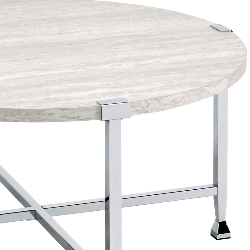 Table basse ronde en chêne blanc et chrome