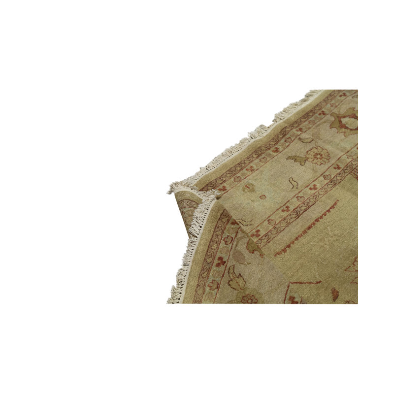 Tapis beige et vert noué à la main de haute qualité