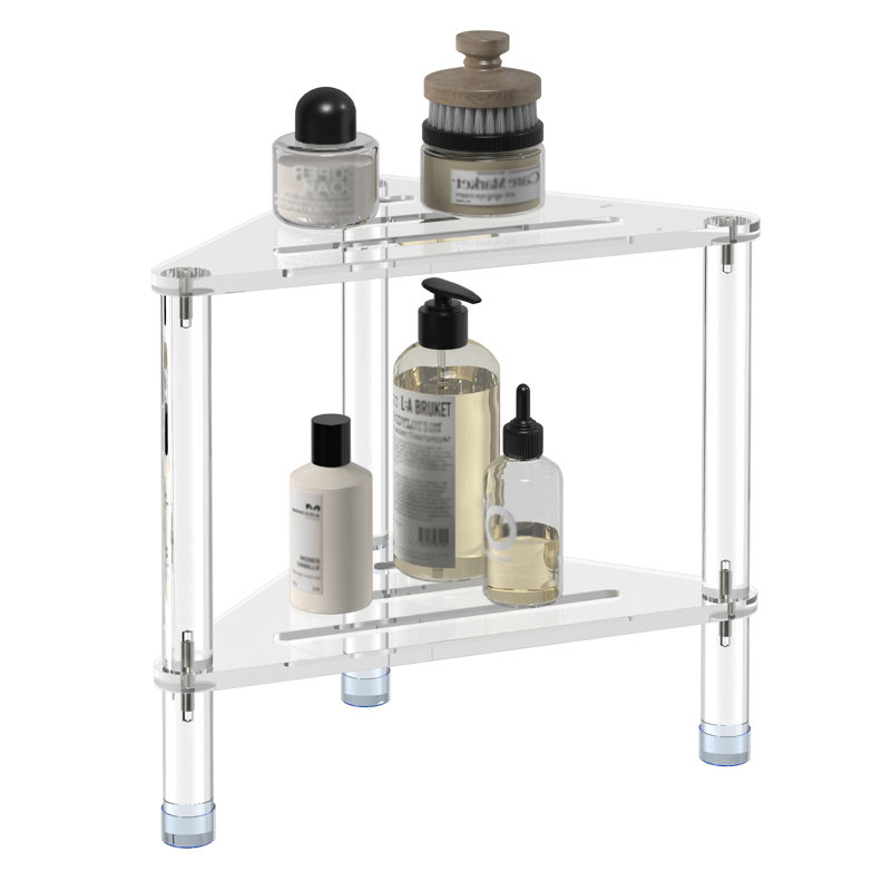 Acrylic Corner Shower Stool, Triangle Shower Foot Rest With Storage Shelf, Heavy Duty,Clear