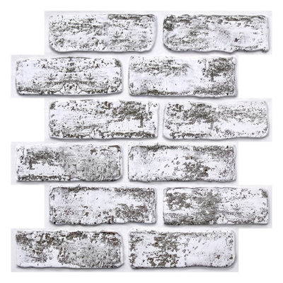 10-Piece 3D Faux Brick Peel and Stick Wall Panels, 11.8"x11.8" PVC Self-Adhesive Wall Tiles, Water-Resistant Wall Panels for Kitchen, Bathroom, Backsplash & Living Room - Gray White