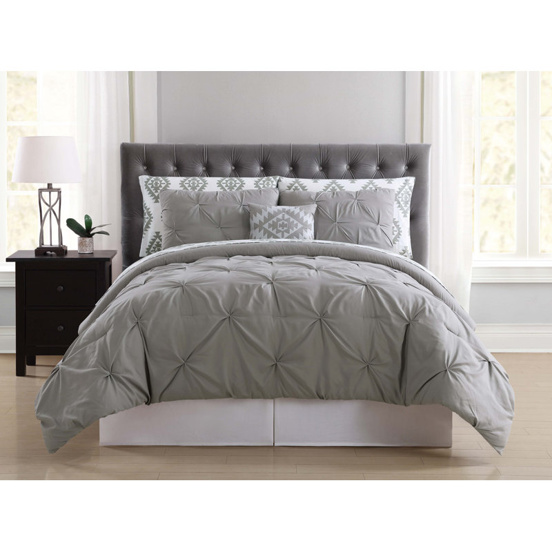 Ensemble d'édredon moderne et contemporain en microfibre Pueblo, Gris, Édredon double et 5 pièces supplémentaires