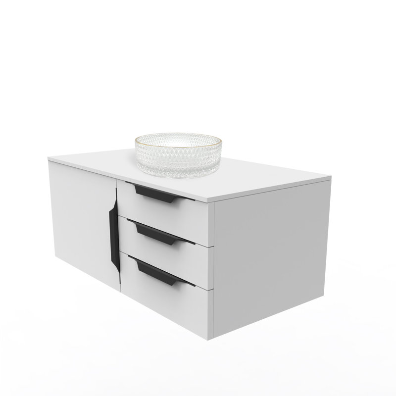 Ensemble de meuble-lavabo simple flottant 36 po avec lavabo vasque en verre trempé rose Wildsee, Transparent, rebord or