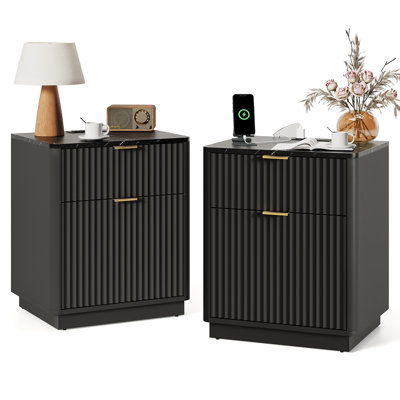Valerica Fluted Nightstands with Charging Station