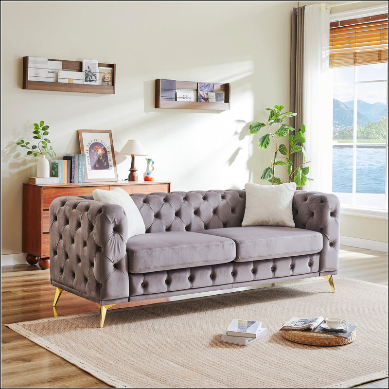 Canapé en velours de luxe 61,25 pouces, Gris, H 30,25 po x l 61,25 po x P 32,75 po