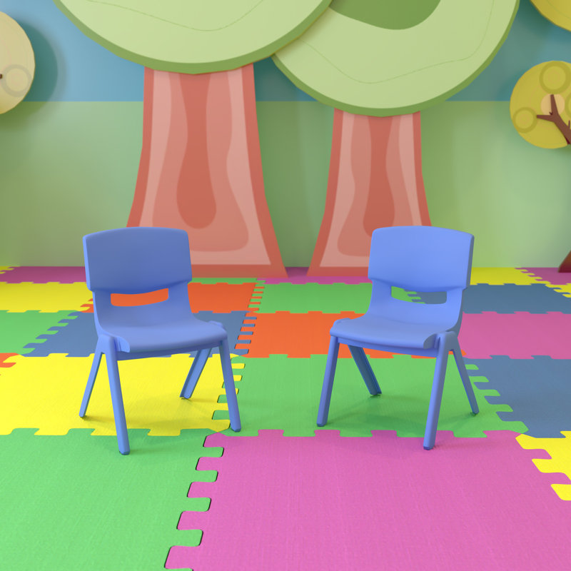 Chaise d'école en plastique empilable avec siège d'une hauteur de 10,5 po, Bleu, H 20 po x l 12,5 po x P 14 po