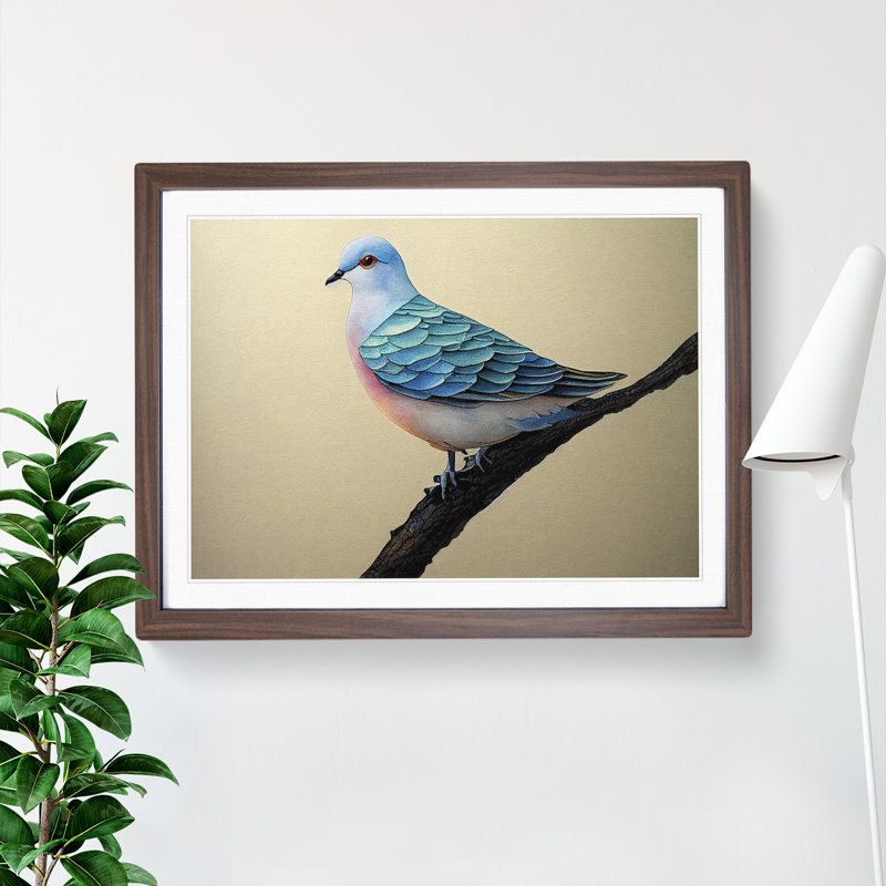 Dove Bird In Watercolour Vol.1 - Single Picture Frame Painting, 34cm H x 46cm W x 2cm D, Walnut Framed