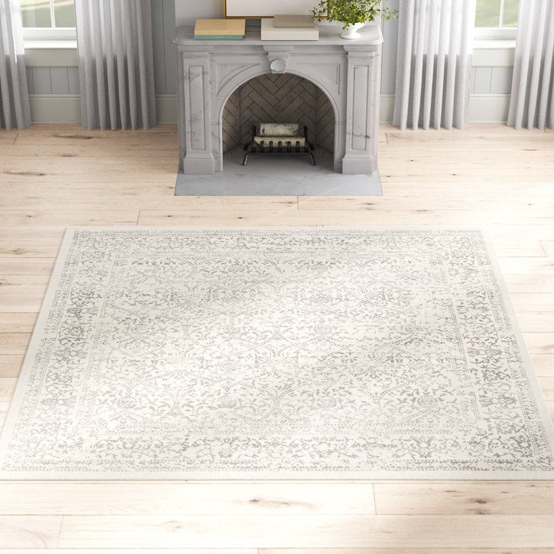 Tapis oriental gris / ivoire DeSoto, Carré 7 pi 10 po