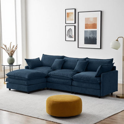 105" Modular L-Shape Sectional Sofa with Ottoman | Chenille Upholstered 3-Seater Couch with Pocket Spring Support | Modular Sectional for Living Room, Apartment, or Lounge