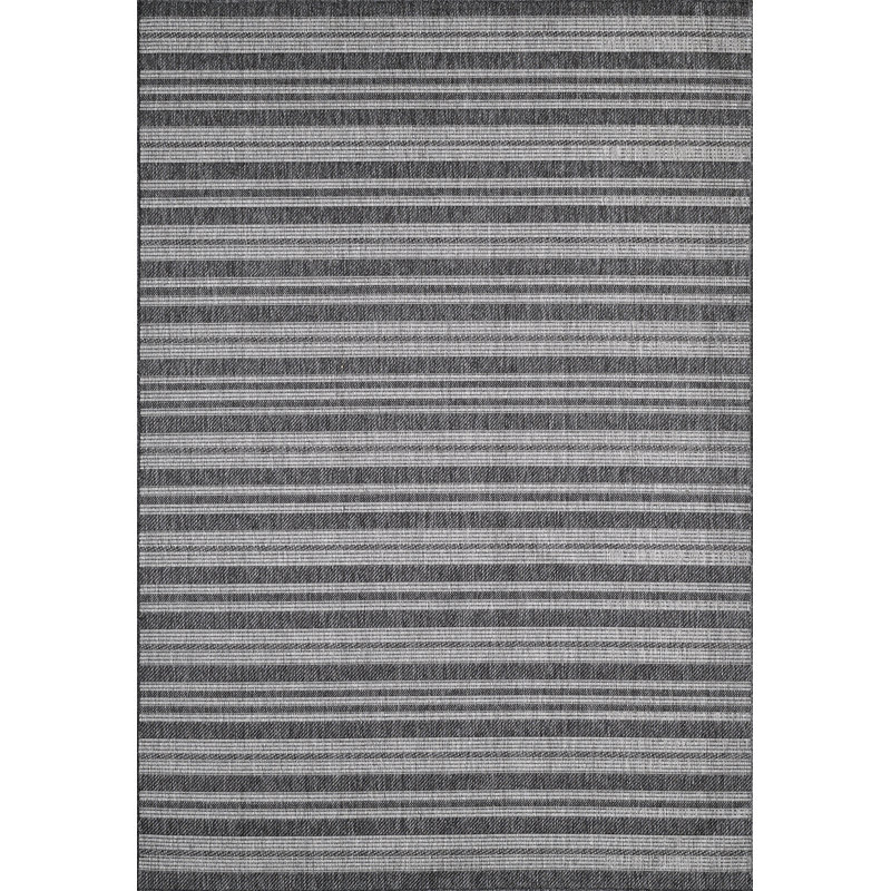 Tapis rayé intérieur / extérieur Brazoria, Rectangle 3 pi 3 po x 7 pi 7 po, Gris