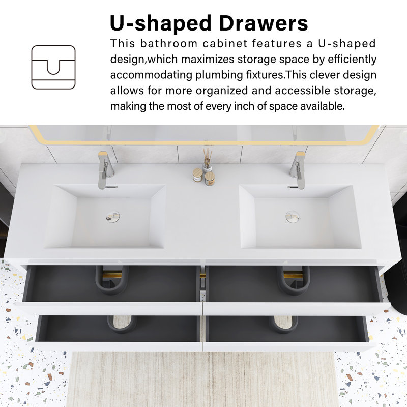 Meuble-lavabo double 71 po avec comptoir intégré en composite 71 po, Blanc