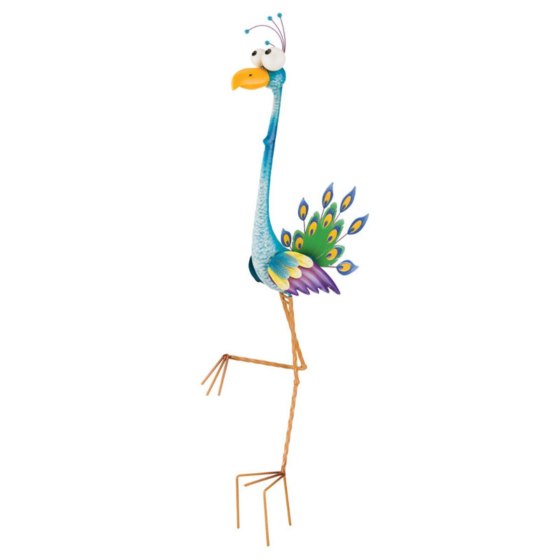 Colorful Metal Peacock Garden Stake with UV Resistant Paint