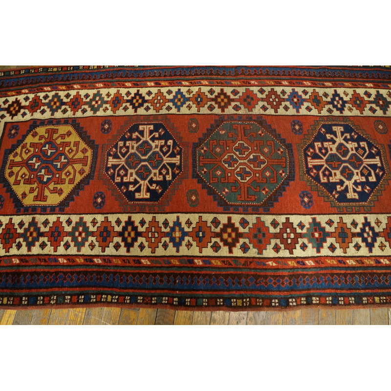 Antique Kazak Hallway Runner Wool Coral Rug