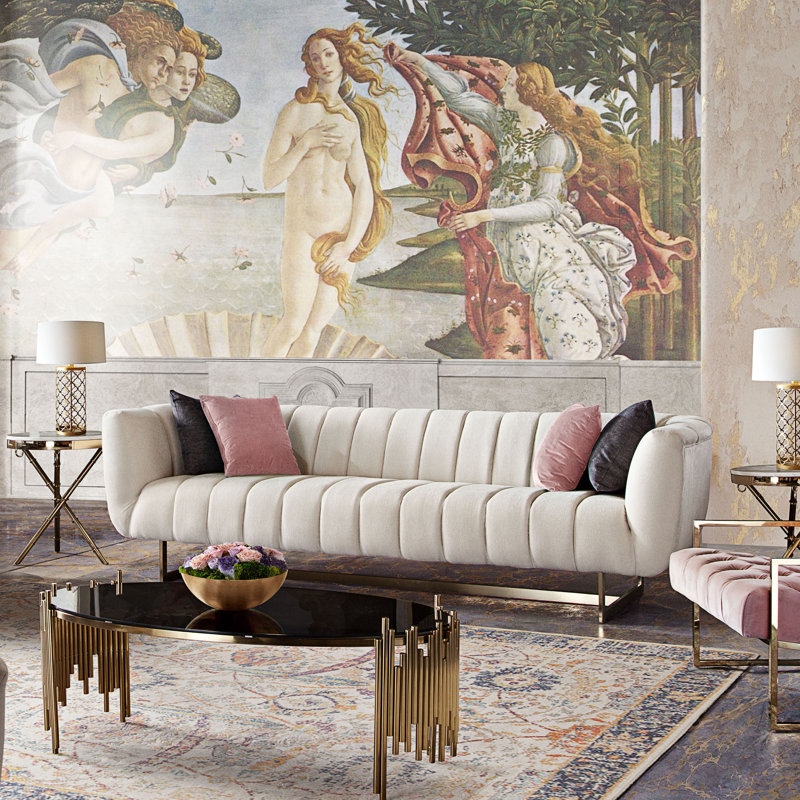 Venus 98" Tuxedo Arm Sofa, Pink