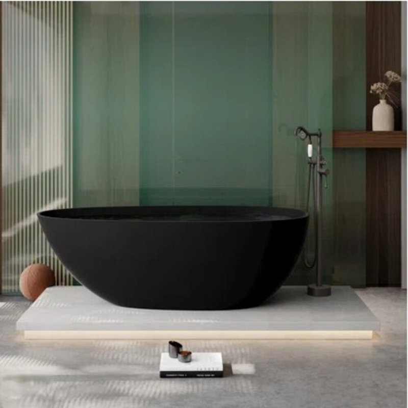 Sani Canada Black Matte Oval Solid Stone Freestanding Bathtub 55"
