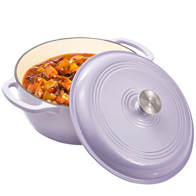 6-quart Enamel Cast Iron Dutch Oven Pot With Lid - Enamel Cookware For Baking, Grilling, And Stewing - Durable Cast Iron Pot For Stoves And Ovens, Using Purple