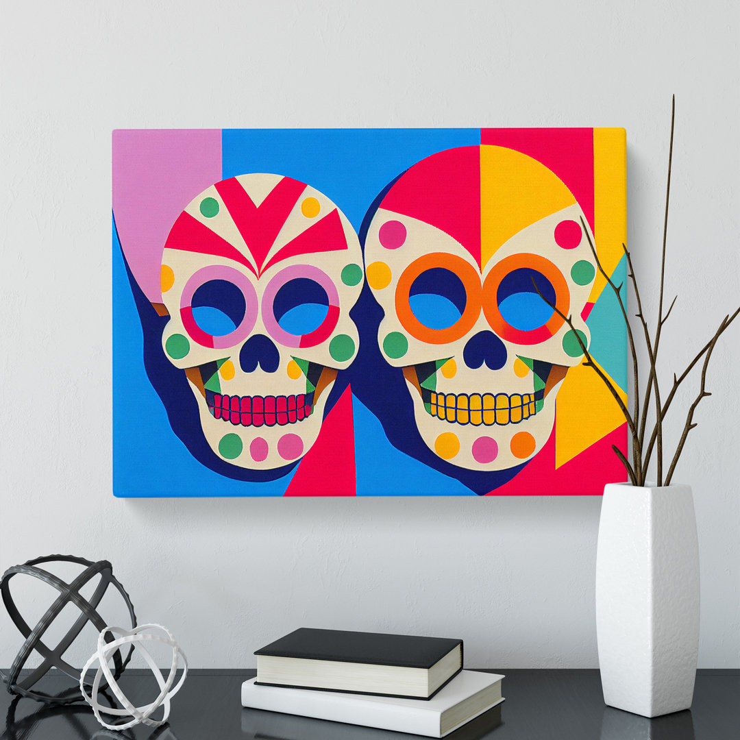 Unreal Floral Sugar Skulls Abstract - Wrapped Canvas