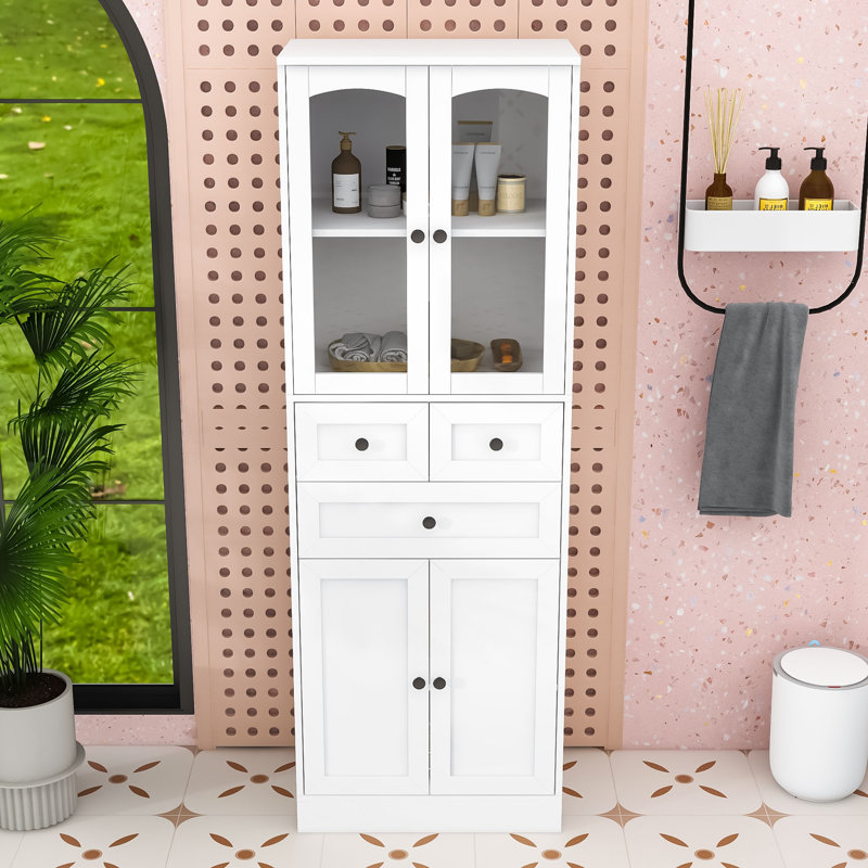 Spacious Multi-Functional MDF Cabinet with Adjustable Shelves and Glass Doors
