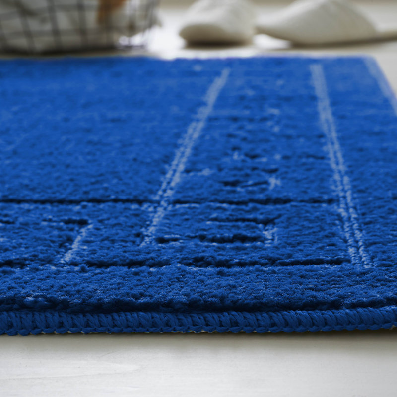 2 Piece Bathroom Rug Set Greek Key Pattern Bath Mat & Pedestal Mat Non Slip Rubber Back Soft Absorbent Mats, Royal Blue