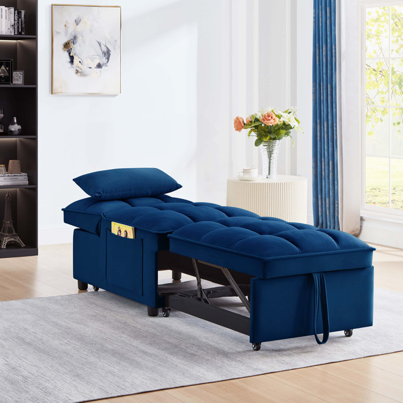 4-In-1 Multi-Functional Single Sofa Bed, Tufted Pull-Out Lounger With Adjustable Backrest Pillows And Storage Pockets