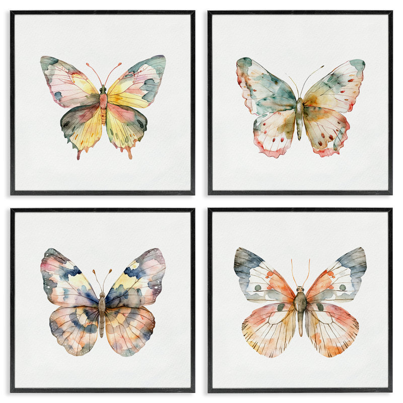 «Watercolor Butterfly Forms», ensemble de giclées encadrées, par Kim Allen, H 12 po x l 12 po, Giclée encadrée noir minuit
