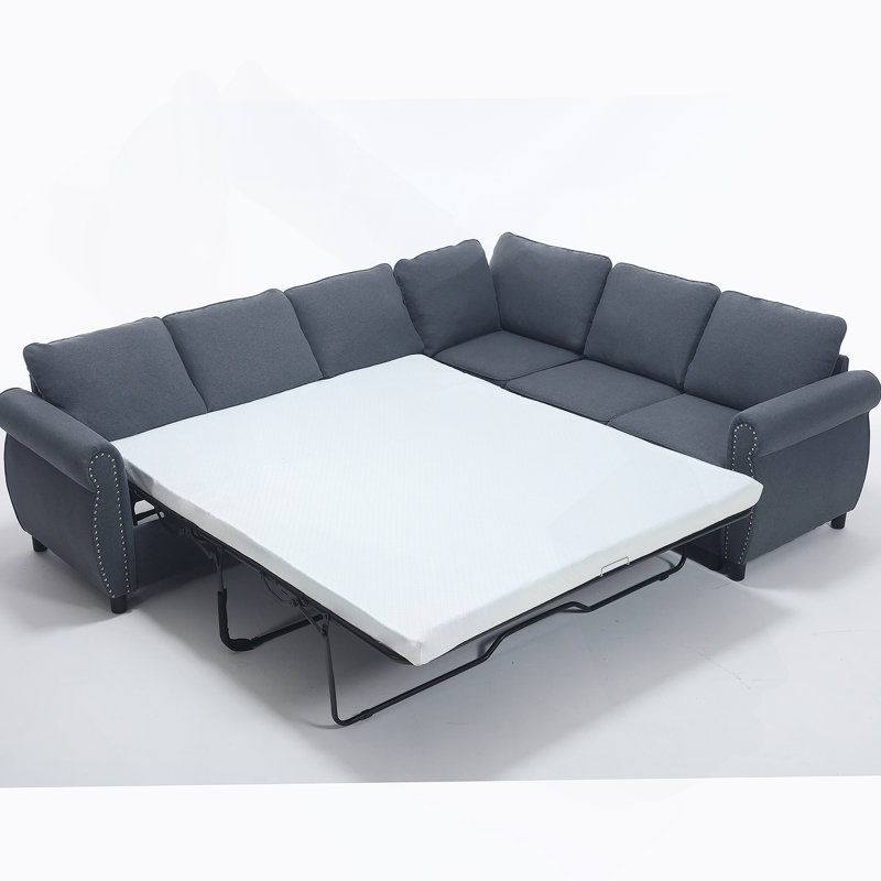 Sleeper Sofa: 2 - In - 1 Pull - Out 6 - Seater L - Shaped Sleeper Sectional Riveted Sofa Bed (104'')