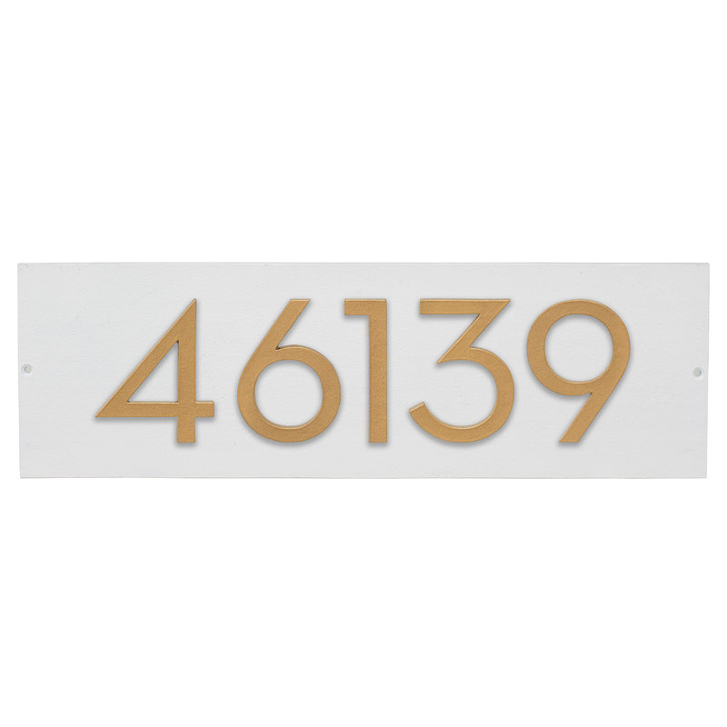 Plaque d'adresse horizontale flottante 4 po (5 chiffres), Blanc, Or