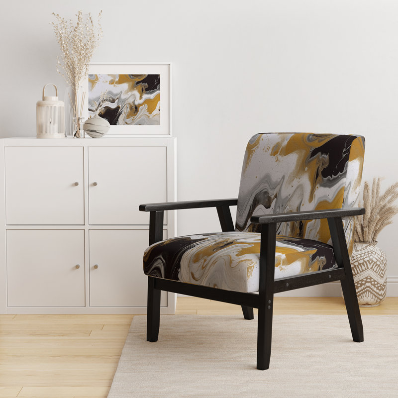 Fauteuil Berdahl, Polyester noir / or, Accoudoirs carrés noirs