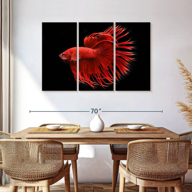 Poisson grandiose rouge Betta, H 36 po x l 57 po