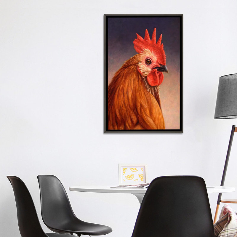 Coq par James W. Johnson - reproduction d'art, Non mat, H 40 po x l 26 po x P 1,5 po, Toile avec cadre en bois foncé rustique